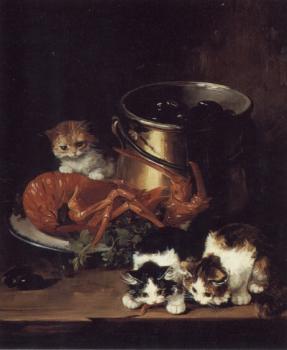阿爾弗雷德 阿瑟 佈魯內爾 德 紐維爾 Kittens with Mussels and a Lobster 阿爾弗雷德 阿瑟 佈魯內爾 德 紐維爾 Kittens with Mussels and a Lobster